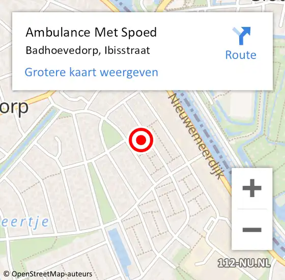 Locatie op kaart van de 112 melding: Ambulance Met Spoed Naar Badhoevedorp, Ibisstraat op 24 januari 2023 10:25