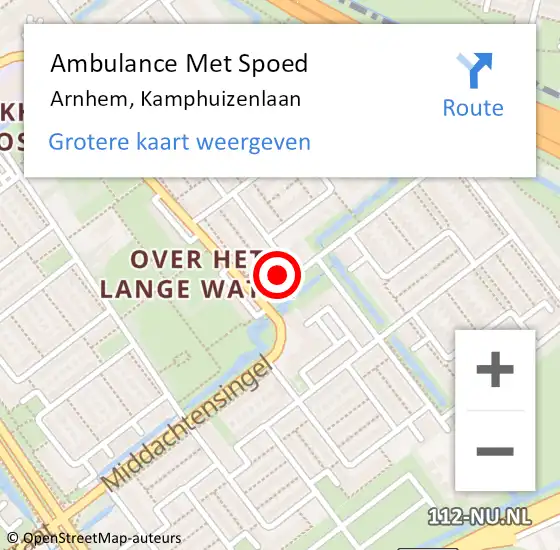 Locatie op kaart van de 112 melding: Ambulance Met Spoed Naar Arnhem, Kamphuizenlaan op 24 januari 2023 10:38