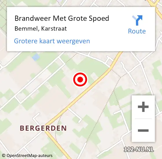 Locatie op kaart van de 112 melding: Brandweer Met Grote Spoed Naar Bemmel, Karstraat op 24 januari 2023 11:04