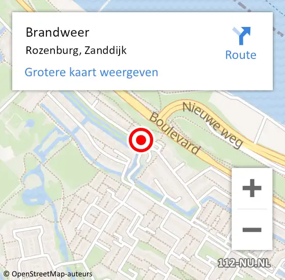 Locatie op kaart van de 112 melding: Brandweer Rozenburg, Zanddijk op 24 januari 2023 11:05