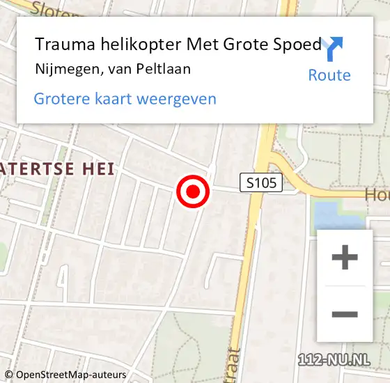 Locatie op kaart van de 112 melding: Trauma helikopter Met Grote Spoed Naar Nijmegen, van Peltlaan op 24 januari 2023 11:47