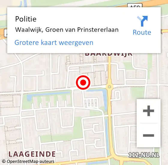 Locatie op kaart van de 112 melding: Politie Waalwijk, Groen van Prinstererlaan op 24 januari 2023 11:52