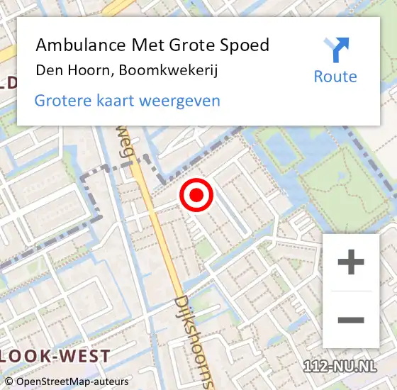 Locatie op kaart van de 112 melding: Ambulance Met Grote Spoed Naar Den Hoorn, Boomkwekerij op 24 januari 2023 12:08