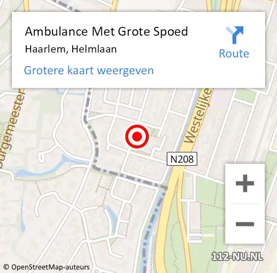 Locatie op kaart van de 112 melding: Ambulance Met Grote Spoed Naar Haarlem, Helmlaan op 24 januari 2023 12:08