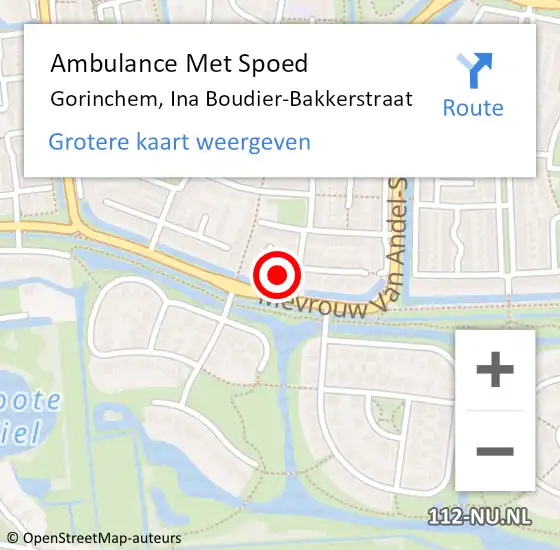 Locatie op kaart van de 112 melding: Ambulance Met Spoed Naar Gorinchem, Ina Boudier-Bakkerstraat op 24 januari 2023 12:26