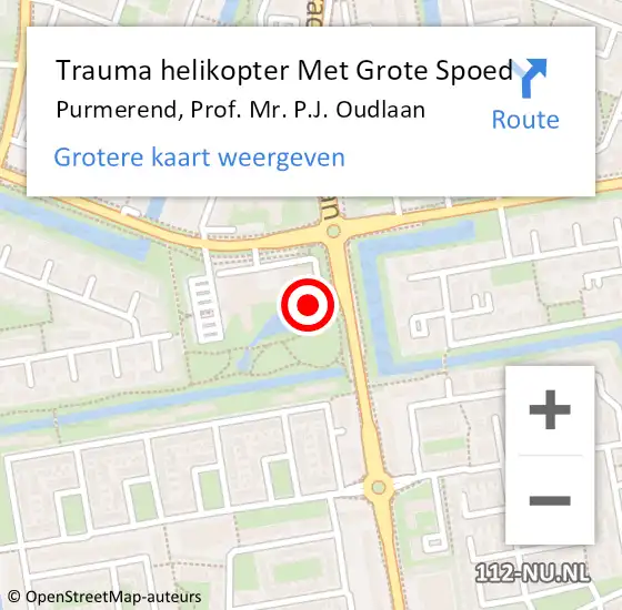 Locatie op kaart van de 112 melding: Trauma helikopter Met Grote Spoed Naar Purmerend, Prof. Mr. P.J. Oudlaan op 24 januari 2023 12:58