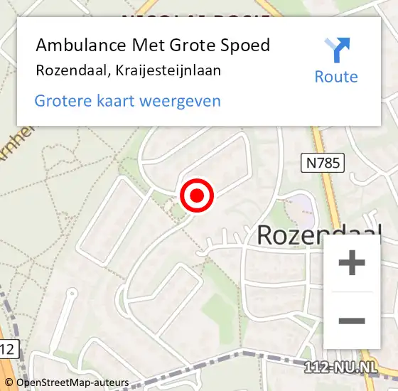 Locatie op kaart van de 112 melding: Ambulance Met Grote Spoed Naar Rozendaal, Kraijesteijnlaan op 24 januari 2023 13:06