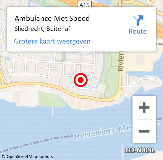 Locatie op kaart van de 112 melding: Ambulance Met Spoed Naar Sliedrecht, Buitenaf op 24 januari 2023 13:35