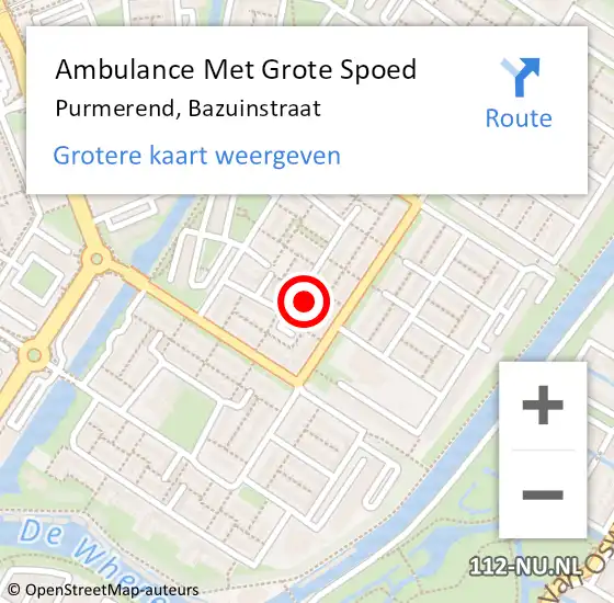 Locatie op kaart van de 112 melding: Ambulance Met Grote Spoed Naar Purmerend, Bazuinstraat op 24 januari 2023 13:45