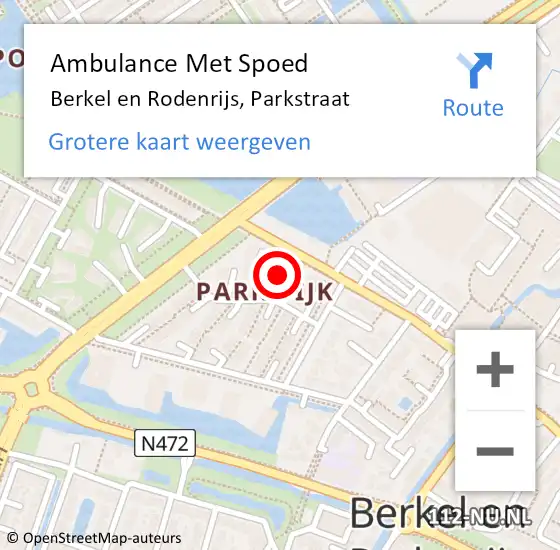 Locatie op kaart van de 112 melding: Ambulance Met Spoed Naar Berkel en Rodenrijs, Parkstraat op 24 januari 2023 13:46