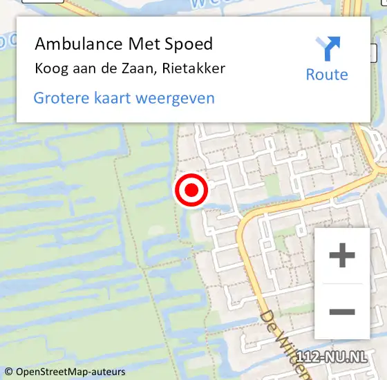 Locatie op kaart van de 112 melding: Ambulance Met Spoed Naar Koog aan de Zaan, Rietakker op 24 januari 2023 14:01