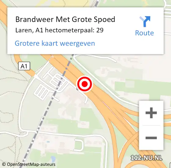 Locatie op kaart van de 112 melding: Brandweer Met Grote Spoed Naar Laren, A1 hectometerpaal: 29 op 24 januari 2023 14:15