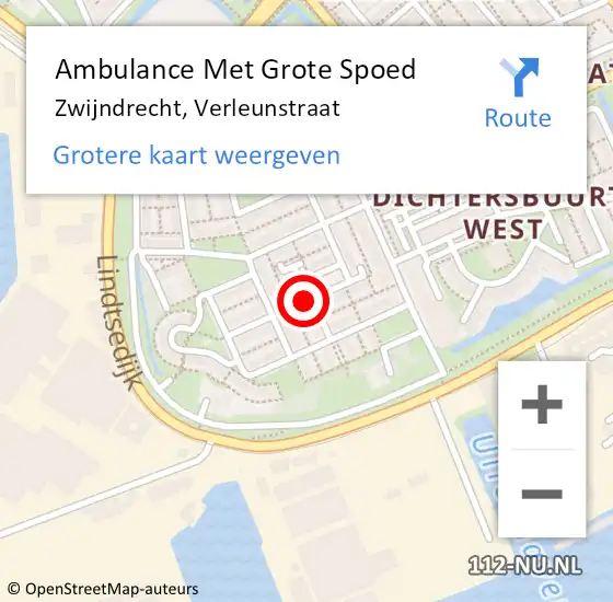 Locatie op kaart van de 112 melding: Ambulance Met Grote Spoed Naar Zwijndrecht, Verleunstraat op 24 januari 2023 14:44