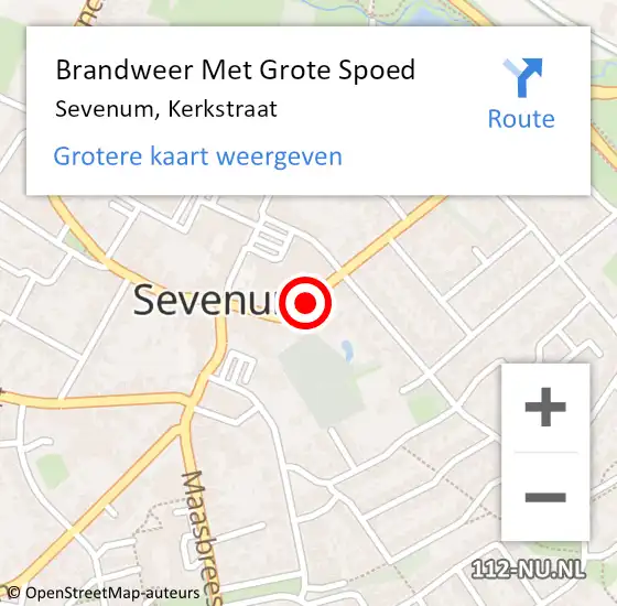 Locatie op kaart van de 112 melding: Brandweer Met Grote Spoed Naar Sevenum, Kerkstraat op 24 januari 2023 14:51