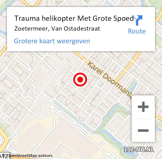 Locatie op kaart van de 112 melding: Trauma helikopter Met Grote Spoed Naar Zoetermeer, Van Ostadestraat op 24 januari 2023 14:53