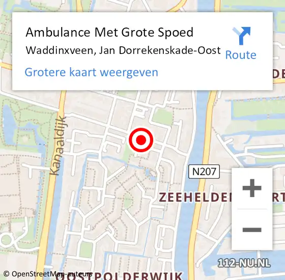 Locatie op kaart van de 112 melding: Ambulance Met Grote Spoed Naar Waddinxveen, Jan Dorrekenskade-Oost op 24 januari 2023 15:03