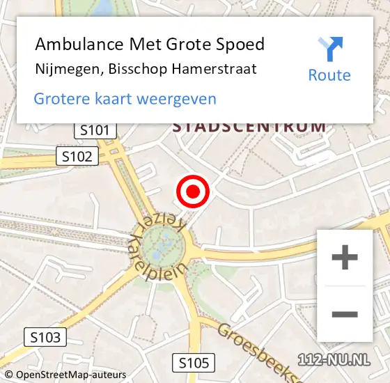 Locatie op kaart van de 112 melding: Ambulance Met Grote Spoed Naar Nijmegen, Bisschop Hamerstraat op 24 januari 2023 15:22