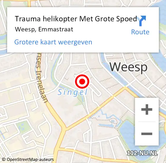 Locatie op kaart van de 112 melding: Trauma helikopter Met Grote Spoed Naar Weesp, Emmastraat op 24 januari 2023 15:36