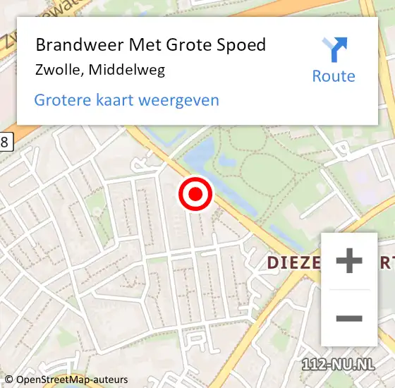 Locatie op kaart van de 112 melding: Brandweer Met Grote Spoed Naar Zwolle, Middelweg op 24 januari 2023 15:51