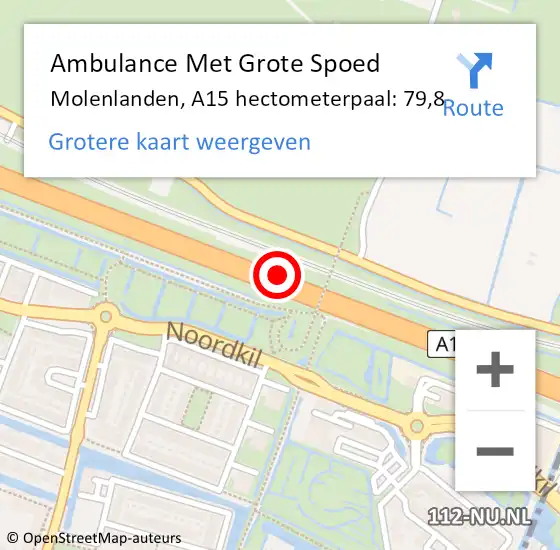 Locatie op kaart van de 112 melding: Ambulance Met Grote Spoed Naar Molenlanden, A15 hectometerpaal: 79,8 op 24 januari 2023 15:52