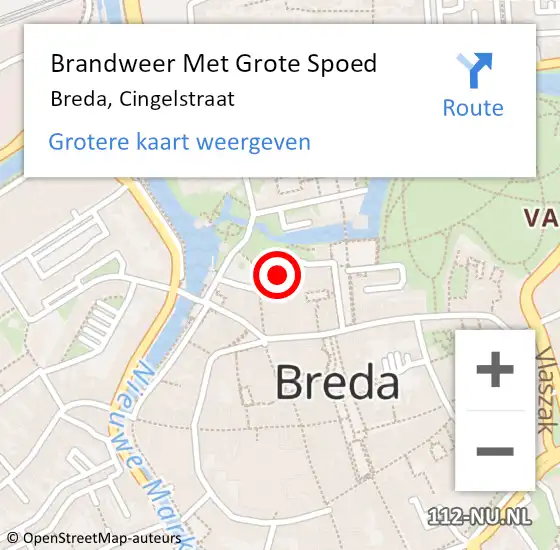 Locatie op kaart van de 112 melding: Brandweer Met Grote Spoed Naar Breda, Cingelstraat op 24 januari 2023 16:18