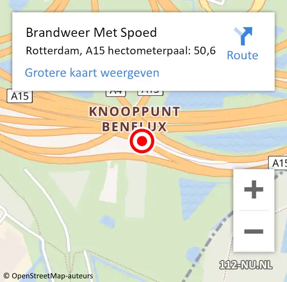 Locatie op kaart van de 112 melding: Brandweer Met Spoed Naar Rotterdam, A15 hectometerpaal: 50,6 op 24 januari 2023 16:19