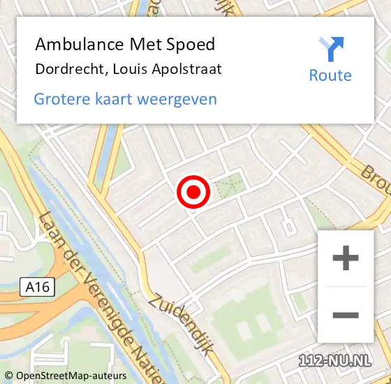 Locatie op kaart van de 112 melding: Ambulance Met Spoed Naar Dordrecht, Louis Apolstraat op 24 januari 2023 16:20