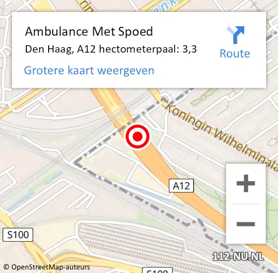 Locatie op kaart van de 112 melding: Ambulance Met Spoed Naar Den Haag, A12 hectometerpaal: 3,3 op 24 januari 2023 16:29