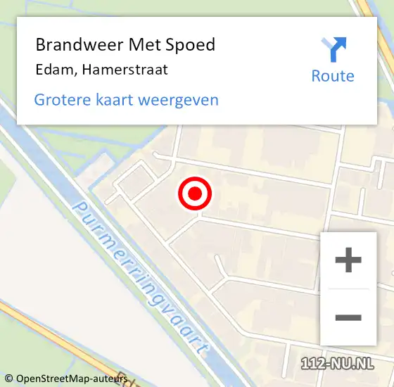 Locatie op kaart van de 112 melding: Brandweer Met Spoed Naar Edam, Hamerstraat op 24 januari 2023 16:56