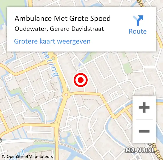 Locatie op kaart van de 112 melding: Ambulance Met Grote Spoed Naar Oudewater, Gerard Davidstraat op 13 augustus 2014 11:01