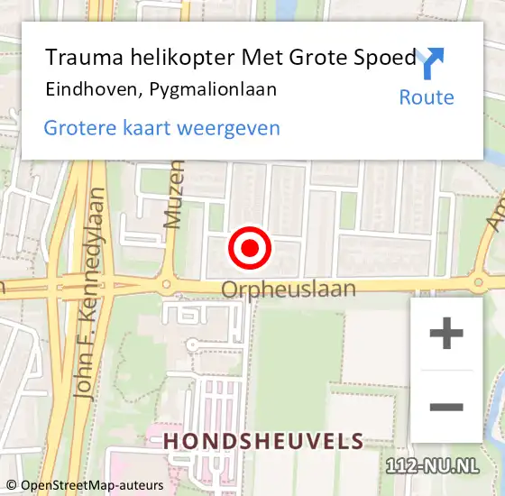 Locatie op kaart van de 112 melding: Trauma helikopter Met Grote Spoed Naar Eindhoven, Pygmalionlaan op 24 januari 2023 18:29