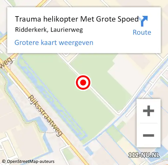 Locatie op kaart van de 112 melding: Trauma helikopter Met Grote Spoed Naar Ridderkerk, Laurierweg op 24 januari 2023 19:34