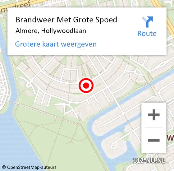 Locatie op kaart van de 112 melding: Brandweer Met Grote Spoed Naar Almere, Hollywoodlaan op 24 januari 2023 19:51