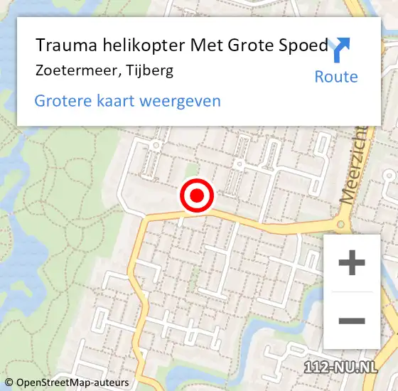 Locatie op kaart van de 112 melding: Trauma helikopter Met Grote Spoed Naar Zoetermeer, Tijberg op 24 januari 2023 20:05