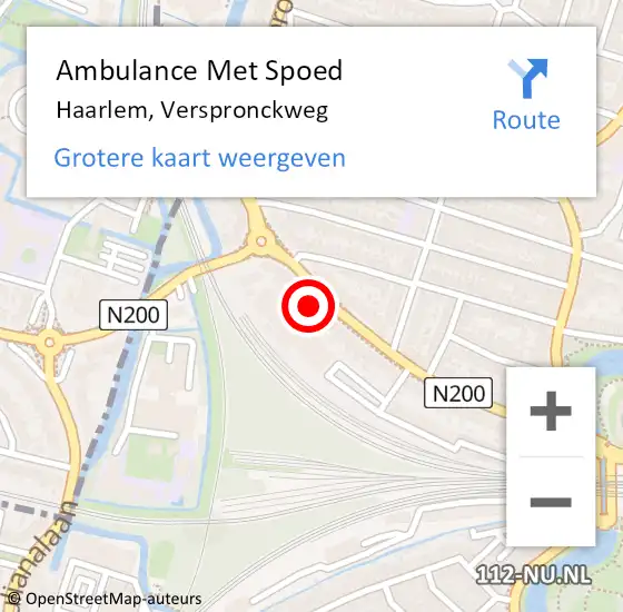 Locatie op kaart van de 112 melding: Ambulance Met Spoed Naar Haarlem, Verspronckweg op 24 januari 2023 20:34