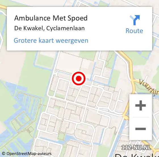 Locatie op kaart van de 112 melding: Ambulance Met Spoed Naar De Kwakel, Cyclamenlaan op 24 januari 2023 20:44