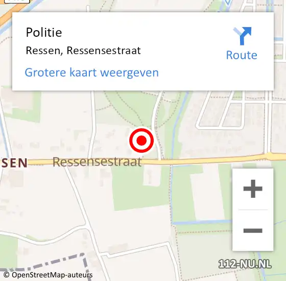 Locatie op kaart van de 112 melding: Politie Ressen, Ressensestraat op 24 januari 2023 20:44