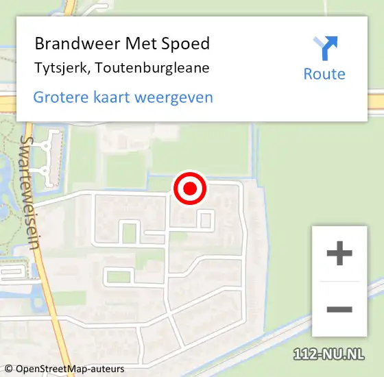 Locatie op kaart van de 112 melding: Brandweer Met Spoed Naar Tytsjerk, Toutenburgleane op 24 januari 2023 20:44