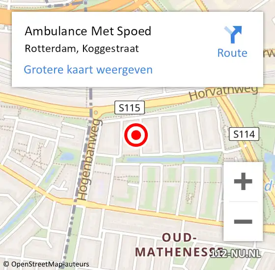 Locatie op kaart van de 112 melding: Ambulance Met Spoed Naar Rotterdam, Koggestraat op 24 januari 2023 20:46