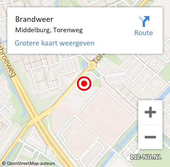 Locatie op kaart van de 112 melding: Brandweer Middelburg, Torenweg op 24 januari 2023 21:01