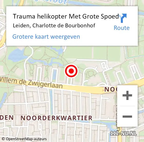 Locatie op kaart van de 112 melding: Trauma helikopter Met Grote Spoed Naar Leiden, Charlotte de Bourbonhof op 24 januari 2023 21:36