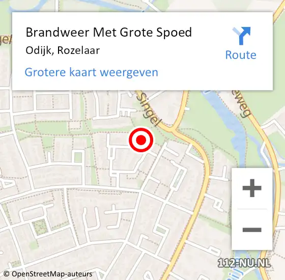 Locatie op kaart van de 112 melding: Brandweer Met Grote Spoed Naar Odijk, Rozelaar op 24 januari 2023 21:57