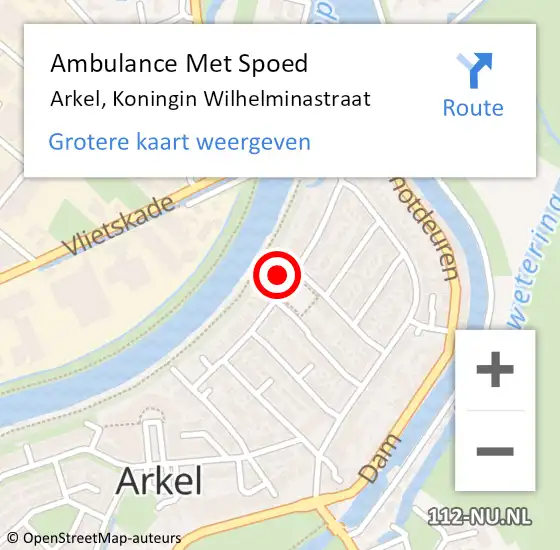 Locatie op kaart van de 112 melding: Ambulance Met Spoed Naar Arkel, Koningin Wilhelminastraat op 24 januari 2023 22:16