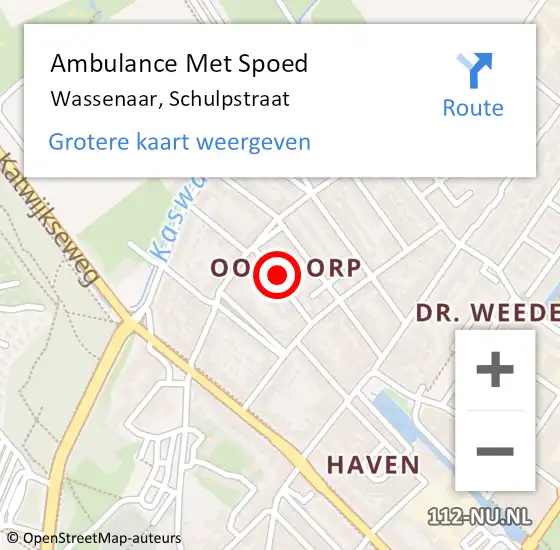 Locatie op kaart van de 112 melding: Ambulance Met Spoed Naar Wassenaar, Schulpstraat op 24 januari 2023 22:18