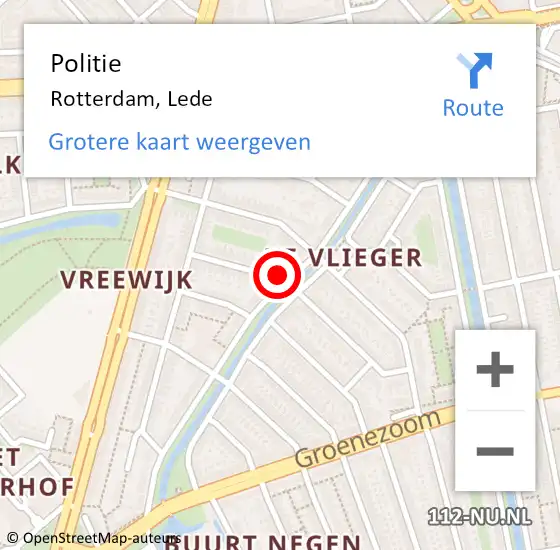 Locatie op kaart van de 112 melding: Politie Rotterdam, Lede op 24 januari 2023 23:20