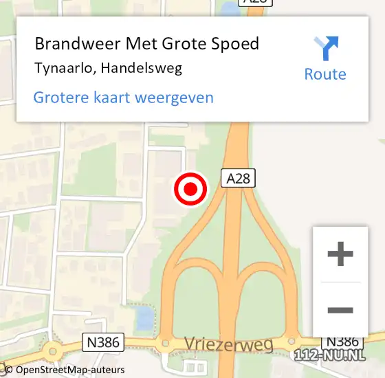 Locatie op kaart van de 112 melding: Brandweer Met Grote Spoed Naar Tynaarlo, Handelsweg op 24 januari 2023 23:39