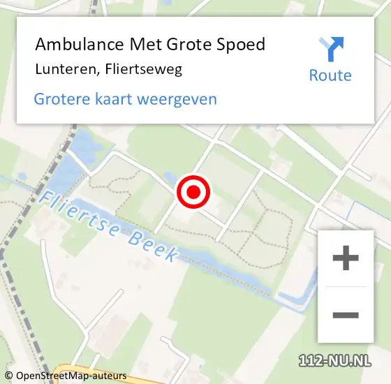 Locatie op kaart van de 112 melding: Ambulance Met Grote Spoed Naar Lunteren, Fliertseweg op 25 januari 2023 01:02