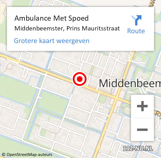 Locatie op kaart van de 112 melding: Ambulance Met Spoed Naar Middenbeemster, Prins Mauritsstraat op 25 januari 2023 01:13