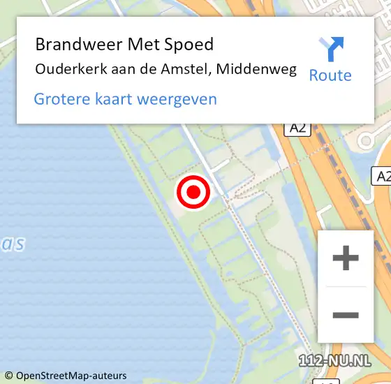 Locatie op kaart van de 112 melding: Brandweer Met Spoed Naar Ouderkerk aan de Amstel, Middenweg op 13 augustus 2014 11:40