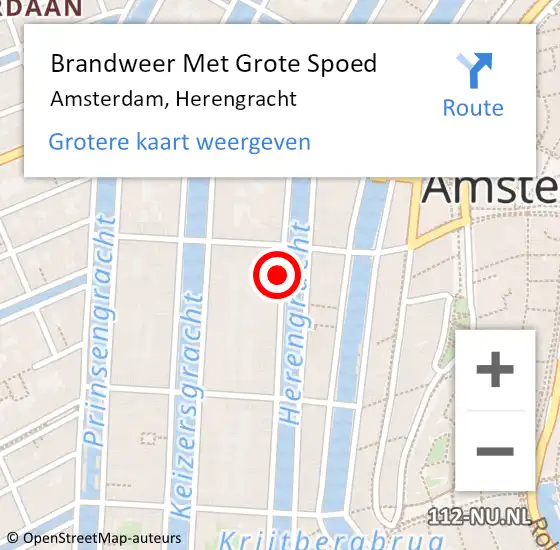 Locatie op kaart van de 112 melding: Brandweer Met Grote Spoed Naar Amsterdam, Herengracht op 25 januari 2023 02:47